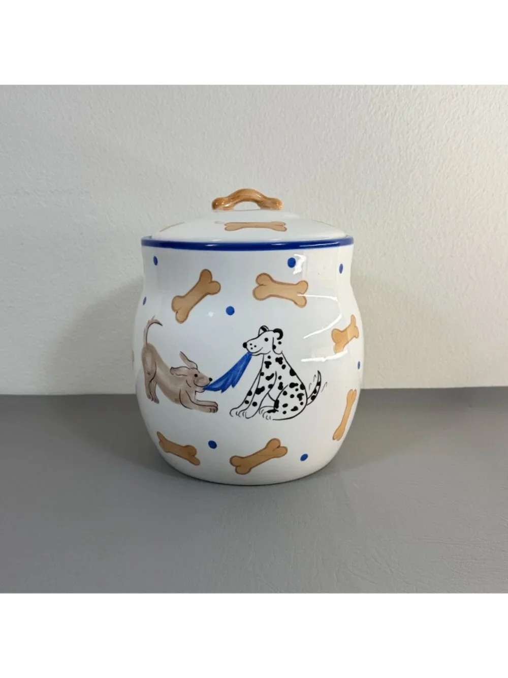 Vintage Ceramic Dog Treat Jar Dalmatian Bones Polka Dot Inspirado Canister 9.5